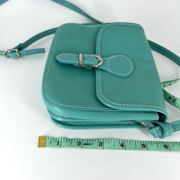Vera Pelle Made in Italy Genuine Leather Turquoise Blue Crossbody Bag Preowned - Picture 9 of 10